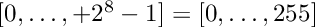 $[0,\ldots,+2^8-1]=[0,\ldots,255]$